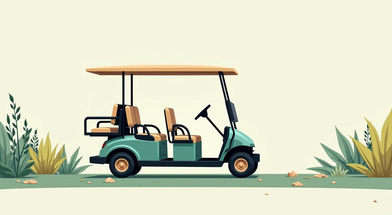 Golf cart features include comfortable seating, protective canopies, and responsive steering systems for smooth operation.