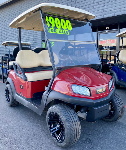 2020 CLUB CAR - TEMPO IN MAROON 4PR GOLF CART W/ NEW LITHIUM BATTERY & CUSTOM WHEELS