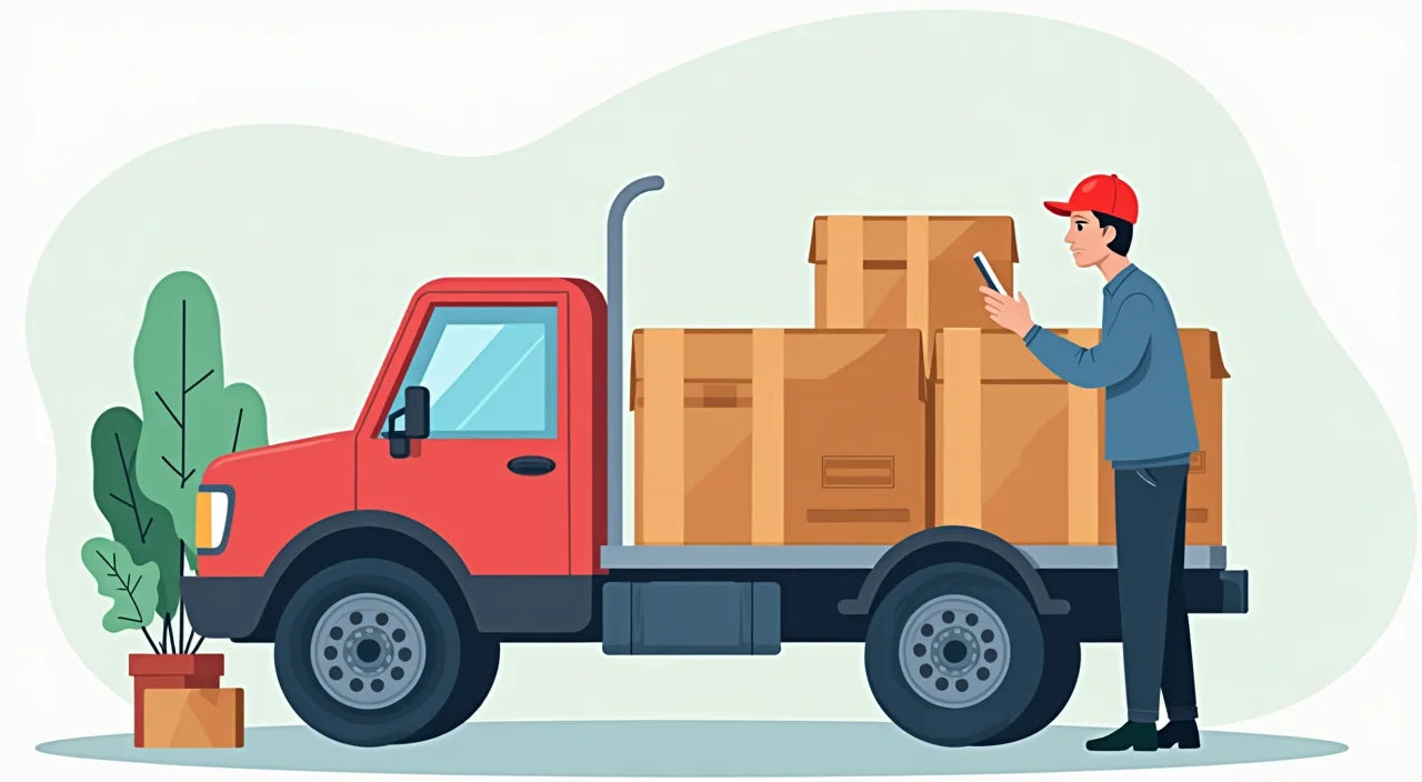 A property manager reviewing cargo loaded on vehicle, showing practical efficiency and task management