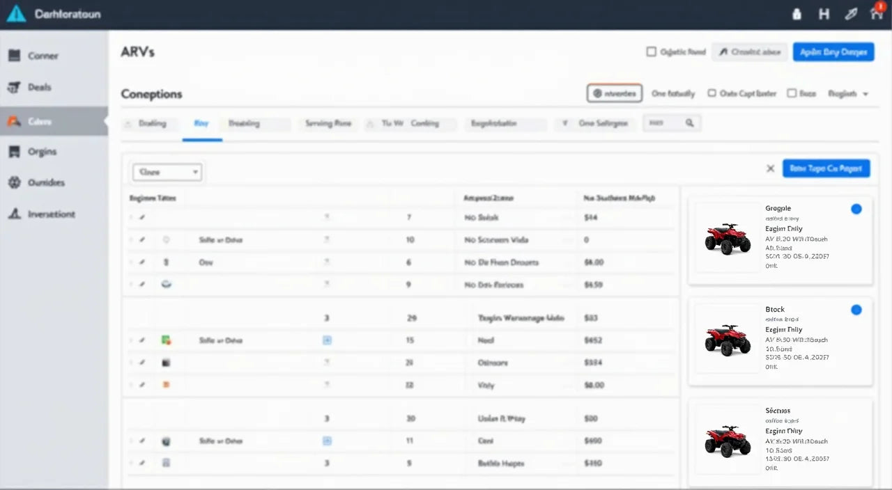 Online comparison dashboard showing multiple ATV models with engine specs and pricing filters side by side