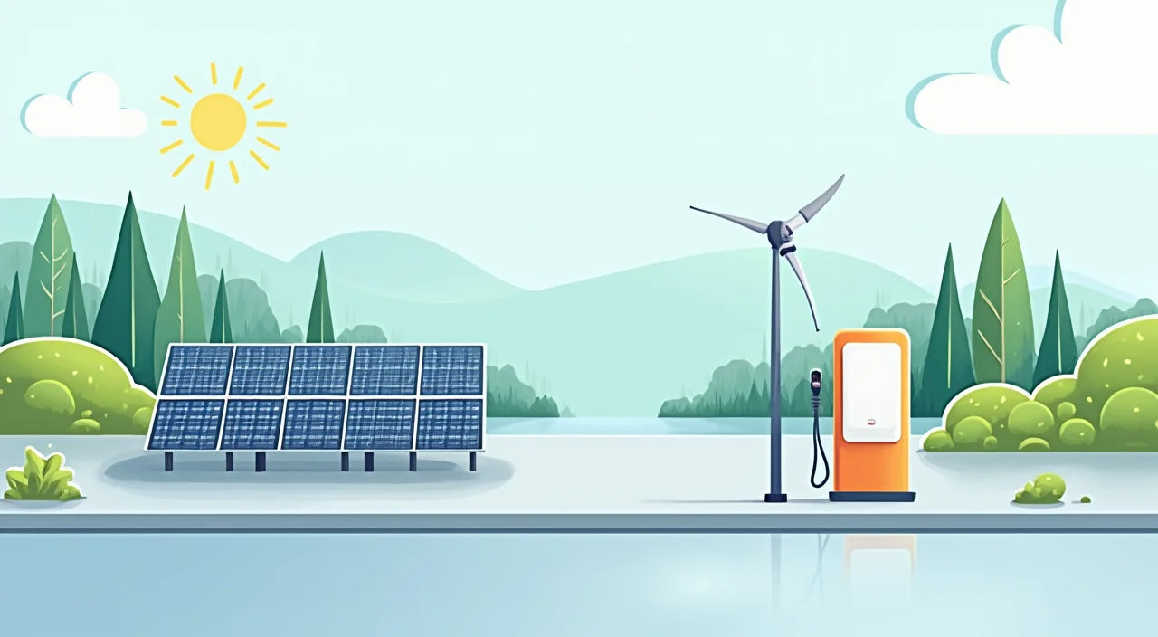 Solar panels and charging dock station representing renewable energy infrastructure