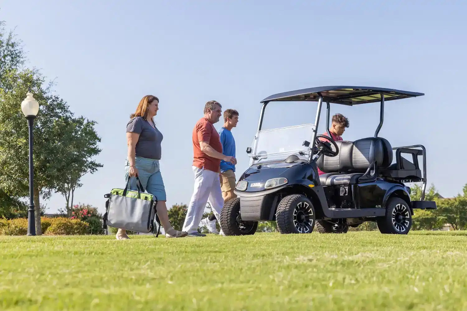 Black golf cart.