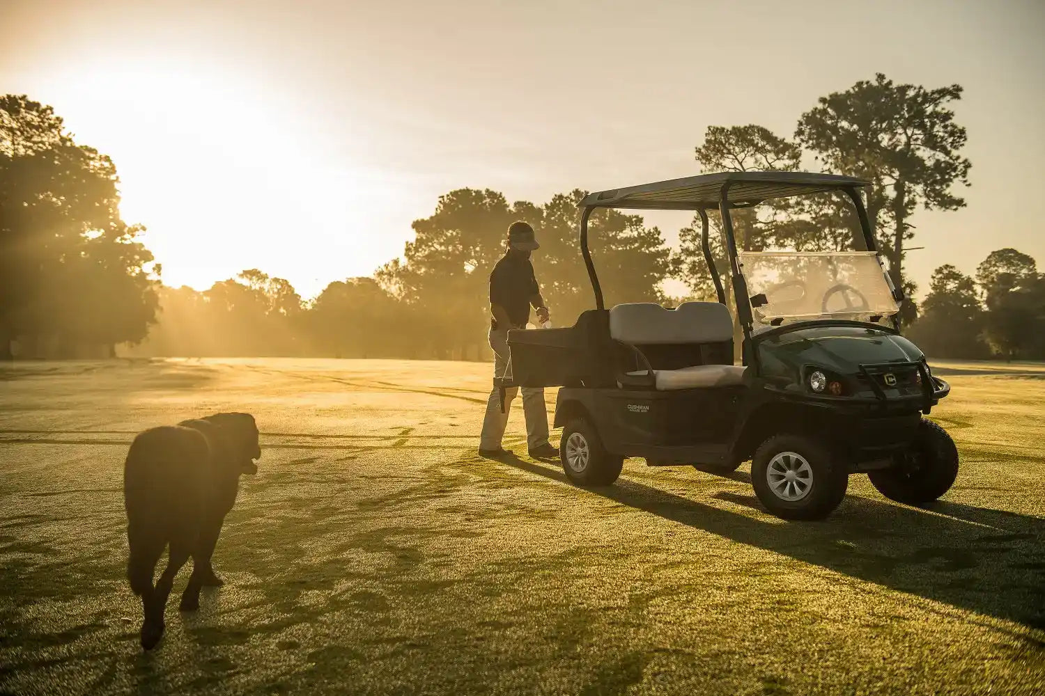 Green golf cart.